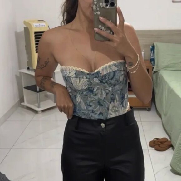 Blue Floral Lace Trim Bustier - Picture 5 of 5